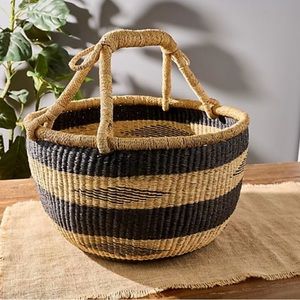 Handcrafted round, woven Bolga basket